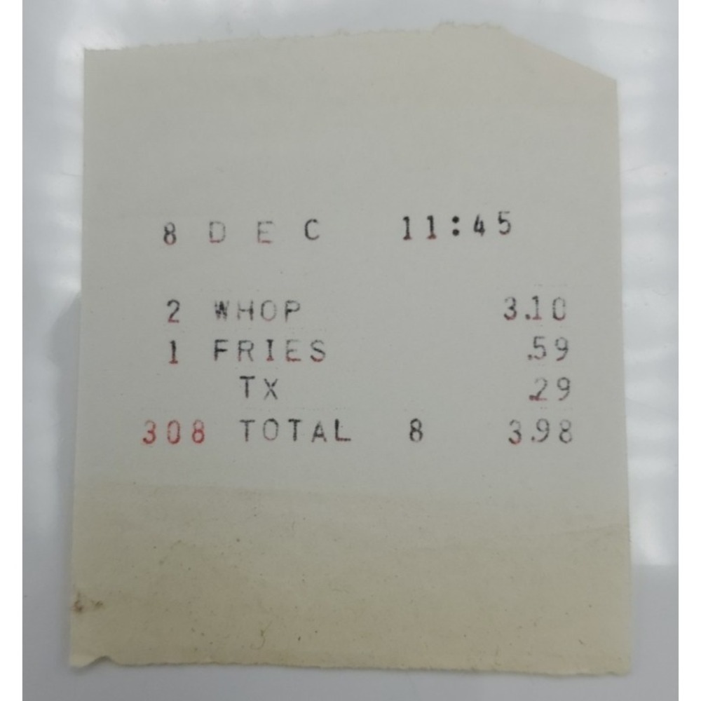 Vintage Paper Burger King Receipt Circa 1984 Have It Your Way Ephemera